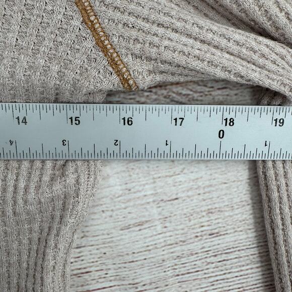 Free People Waffle Knit Lace Up Wrist BOHO Thermal Shirt Womens Small Oatmeal - Picture 9 of 10